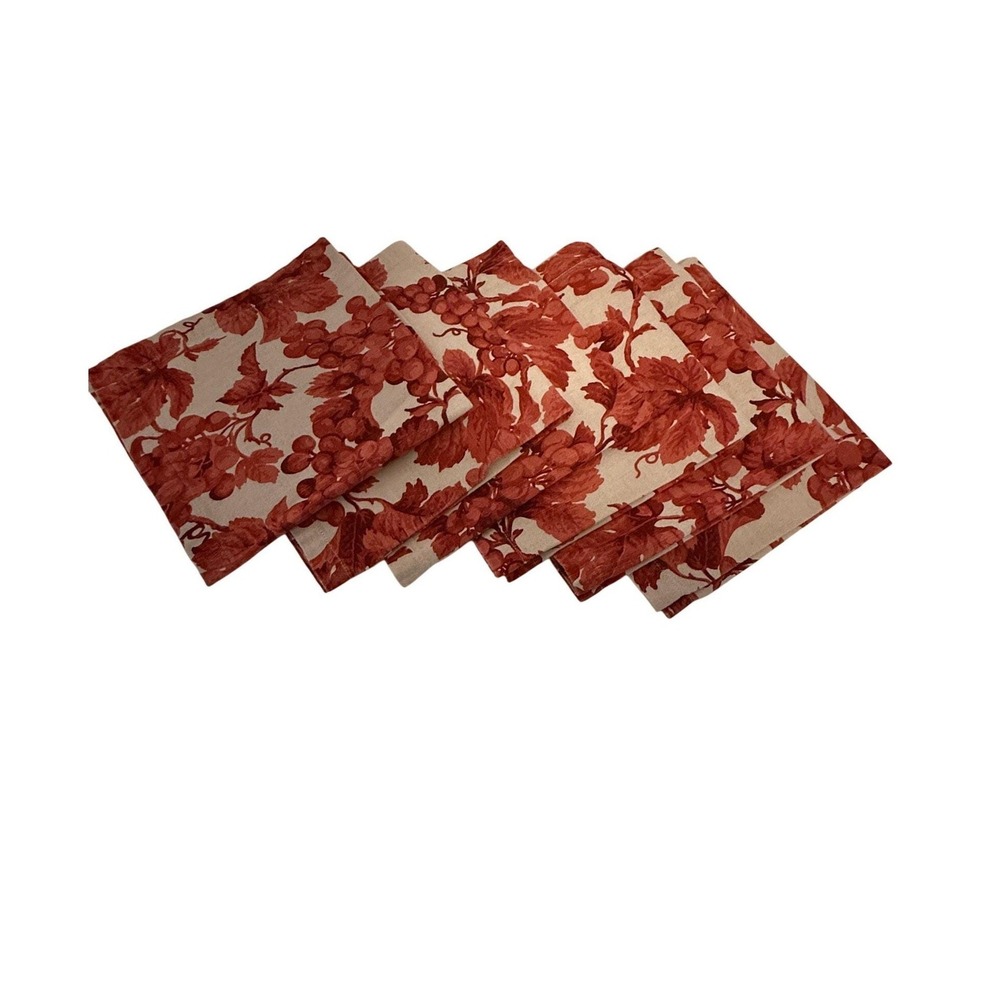 Williams Sonoma Table Napkin Rust Grapevine Set Of 6 Fall Autumn Feast Linen 20"